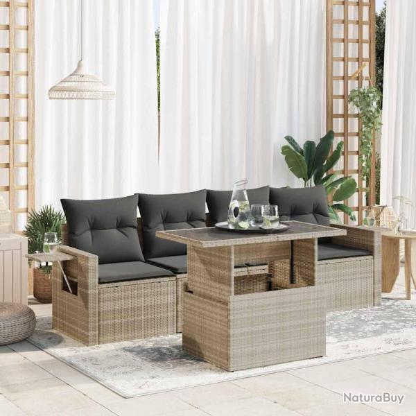 Salon de jardin 5 pcs avec coussins gris clair r�sine tress�e