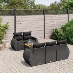 Salon de jardin 6 pcs avec coussins noir r&eacute;sine tress&eacute;e
