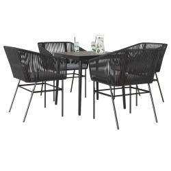 Ensemble &agrave; manger de jardin et coussins 5 pcs noir rotin verre