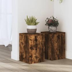 Supports pour plantes 2 pcs ch&ecirc;ne fum&eacute; bois d'ing&eacute;nierie
