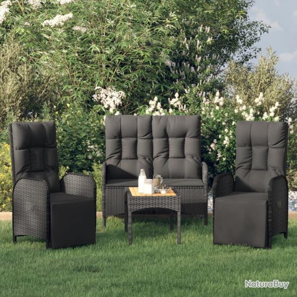 Ensemble � manger de jardin 4 pcs avec coussins noir