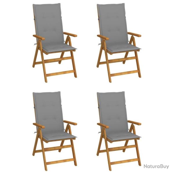 Chaises inclinables de jardin lot de 4 et coussins Bois acacia