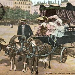Carte Postale Ancienne - Lyon, La voiture aux ch&egrave;vres, place Bellecour -N&deg; 3039