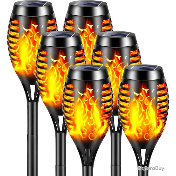 6 Torches Solaires � LED Effet Flamme R�aliste Lampes Ext�rieures �tanches IP65, �clairage Solaire