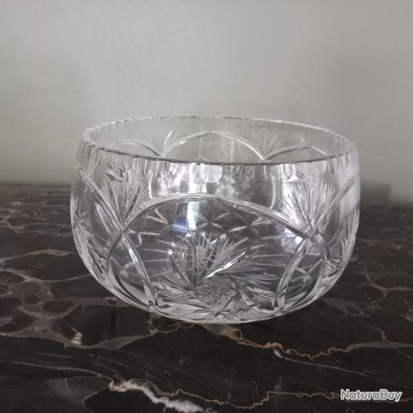 grand bol vintage, verre en cristal de bohme des annes 1960.