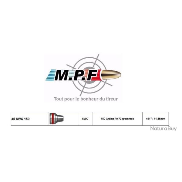 Ogives MPF plomb 45 SWC 150 Gr  451" par 250