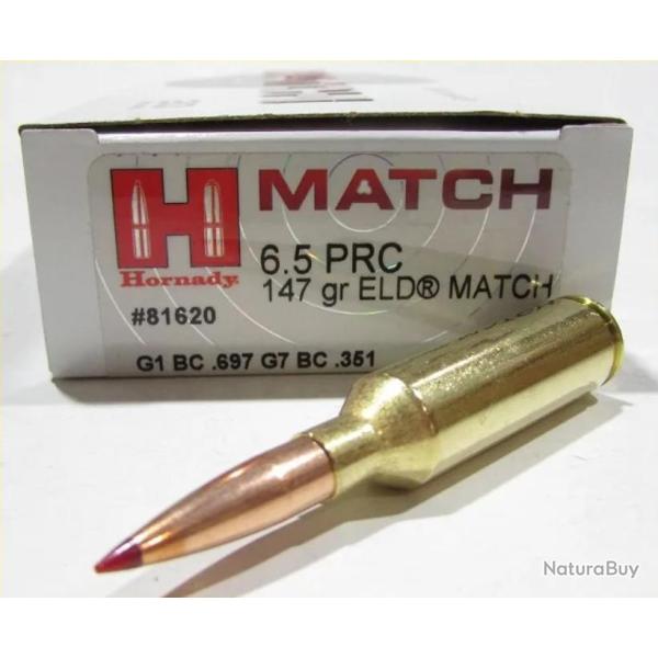 Cartouches HORNADY ELD MATCH - Cal: 6,5 PRC - 147grs - 81620 - Boite de 20 unit�s