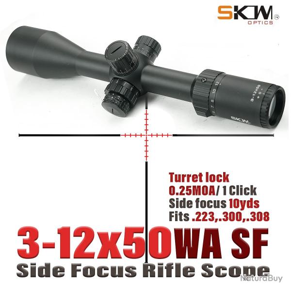 Lunette de vis�e SKWoptics Compact 3-12X50IR WA, SFP 30mm - LIVRAISON GRATUITE !!!