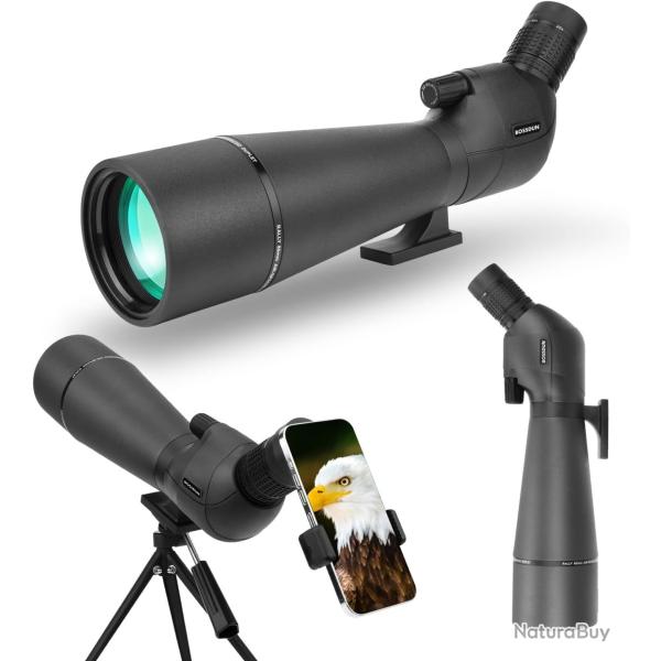 Longue-Vue 20-60x80 HD �tanche avec Tr�pied BAK4 FMC Adaptateur T�l�phone Tir Chasse Paysage Noir