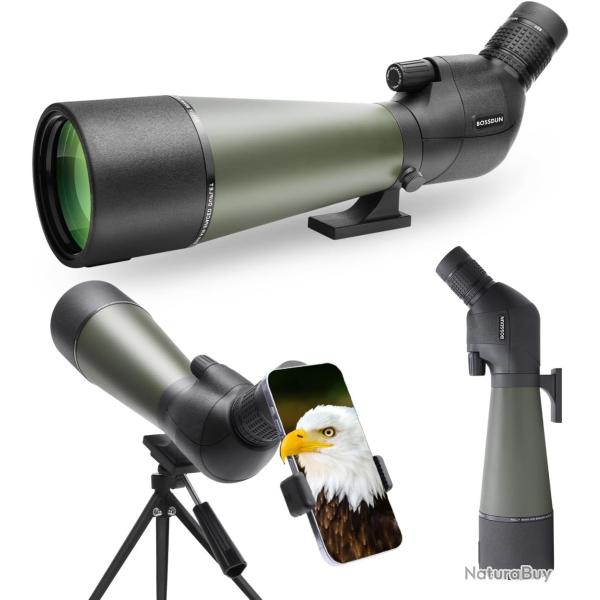 Longue-Vue 20-60x80 HD �tanche avec Tr�pied BAK4 FMC Adaptateur T�l�phone Tir Chasse Paysage Vert