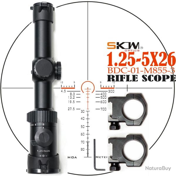 Lunette de vise SKWoptics Compact 1.25-5X26 BDC-01-M855-3 -**Option B Paiement en 3 ou 4 fois -