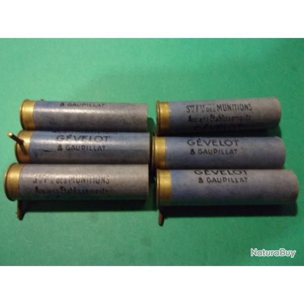 Lot de 6 douilles a broche neuves en carton calibre 20 SF-PARIS Gevelot &Gaupillat