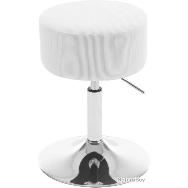 Tabouret de Maquillage,Tabouret de Bar Rond, Tabouret R�glable en Hauteur,  en Velours C�tel�-Blanc