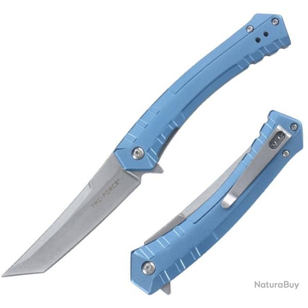 Couteau Tac-Force A/O Lame Acier 3Cr13MoV Tanto Manche Aluminium Anodis� Bleu Liner Lock TF2005SBL -