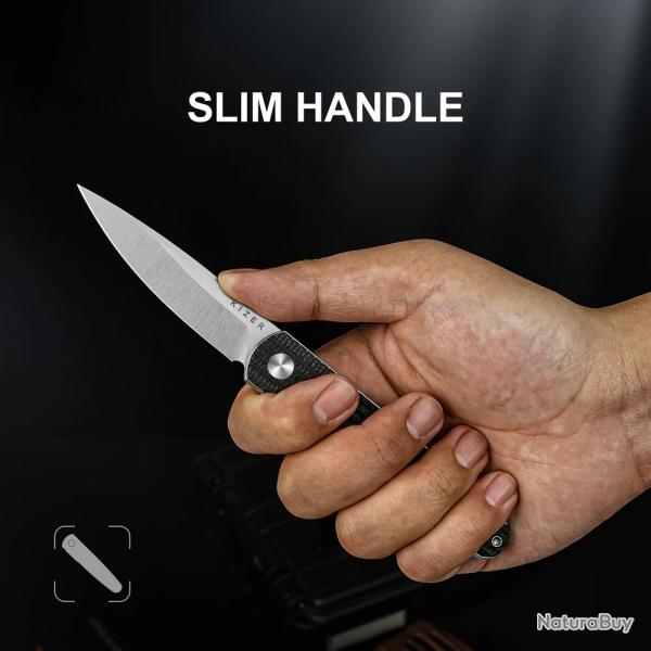 Couteau Kizer Bamboo Black Lame Nitro-V Satin�e Manche Micarta Liner Lock KIV3722A1