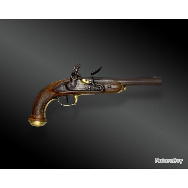 Pistolet d'officier  silex, sign FATOU  Paris France, XIXme sicle