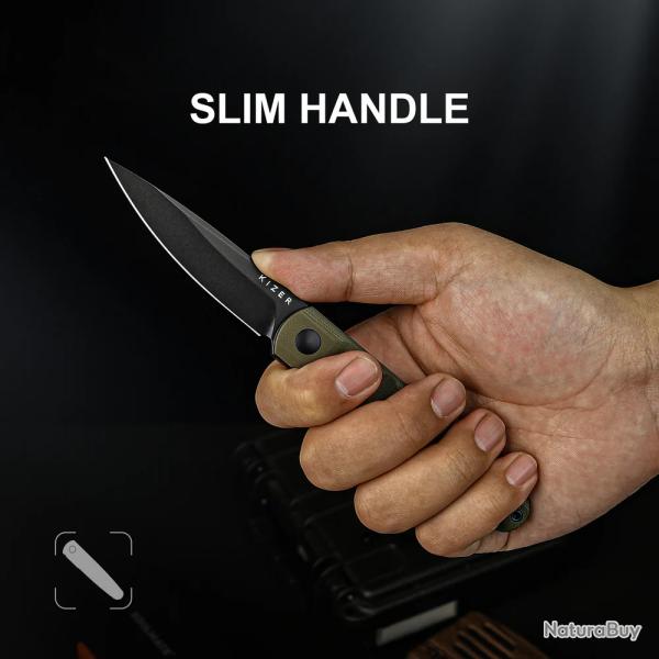 Couteau Kizer Bamboo Green Lame Nitro-V Black Manche G10 Liner Lock KIV3722A2