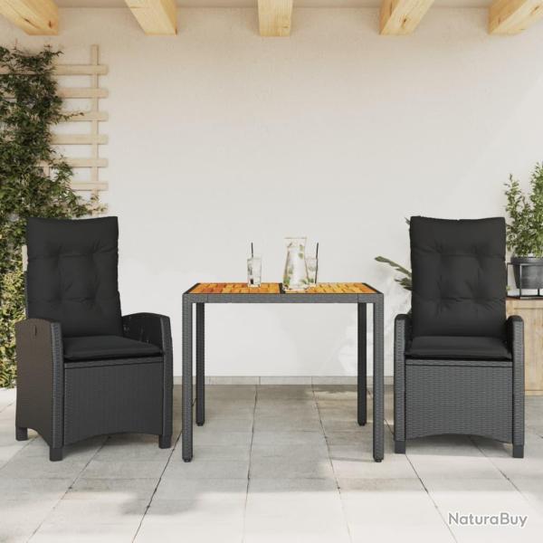 Ensemble � manger de jardin avec coussins 3 pcs Noir