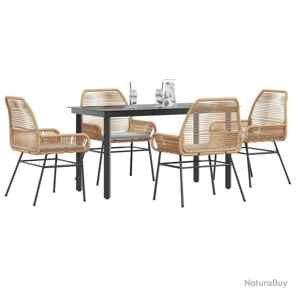 Ensemble � manger jardin coussins 5pcs marron poly rotin verre