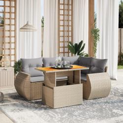 Salon de jardin avec coussins 5 pcs beige r&eacute;sine tress&eacute;e