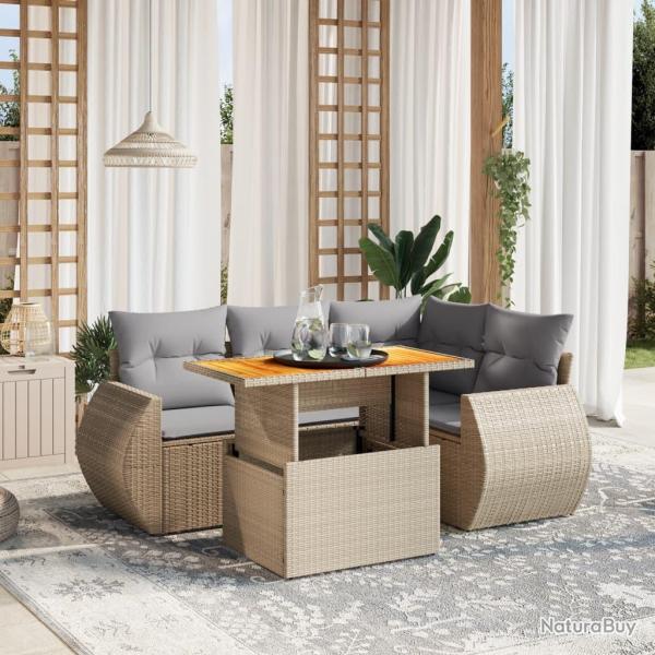 Salon de jardin avec coussins 5 pcs beige r�sine tress�e