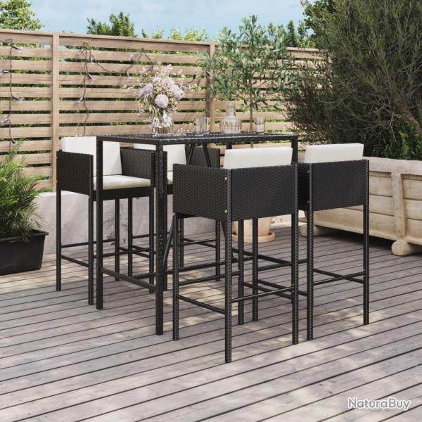 Ensemble de bar de jardin 5 pcs avec coussins noir poly rotin