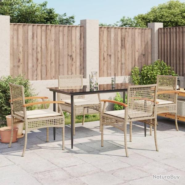 Ensemble � manger de jardin avec coussins 5pcs Beige poly rotin