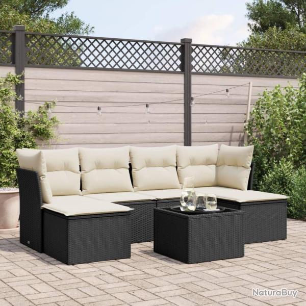 Salon de jardin 7 pcs avec coussins noir r�sine tress�e