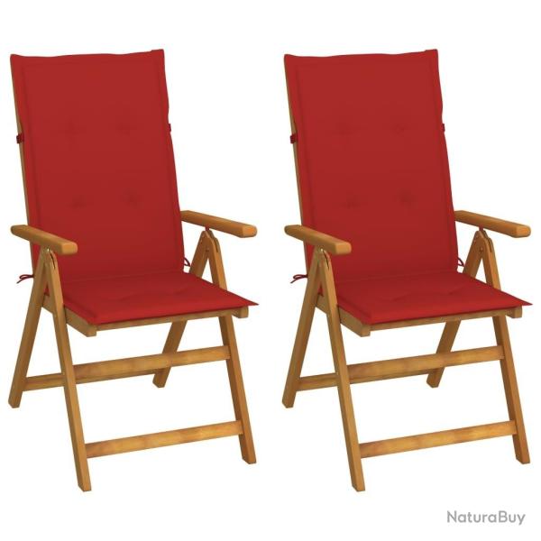 Chaises inclinables de jardin lot de 2 et coussins Bois acacia