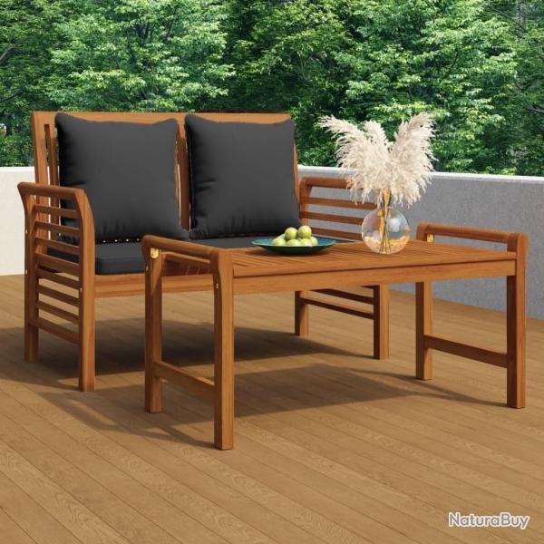 Banc de canap� avec coussins gris fonc� Bois d'acacia solide