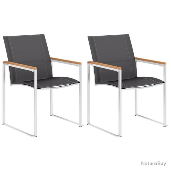 Chaises de jardin lot de 2 Textilne et acier inoxydable Gris