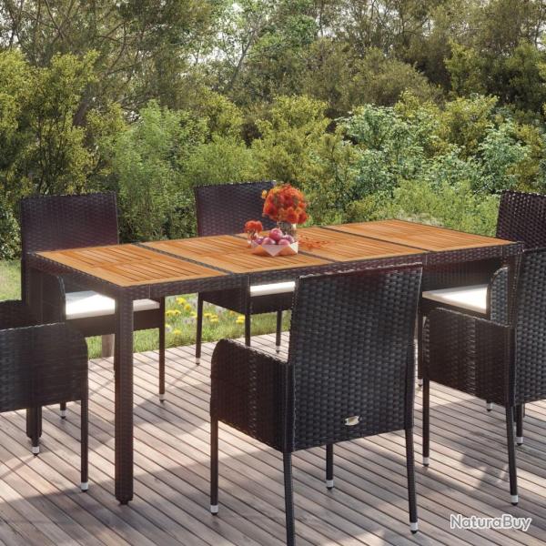 Table de jardin dessus en bois Noir 190x90x75 cm Rsine tresse