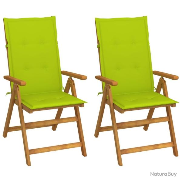 Chaises inclinables de jardin lot de 2 et coussins Bois acacia