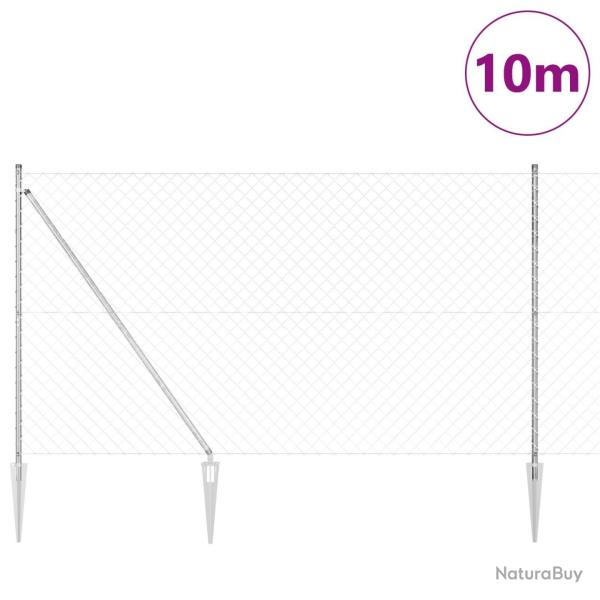 Clture en maillons de chane avec 7 poteaux en pointe 1.6x10 m Acier galvanis