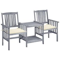 Chaises de jardin avec table &agrave; th&eacute; et coussins Acacia solide
