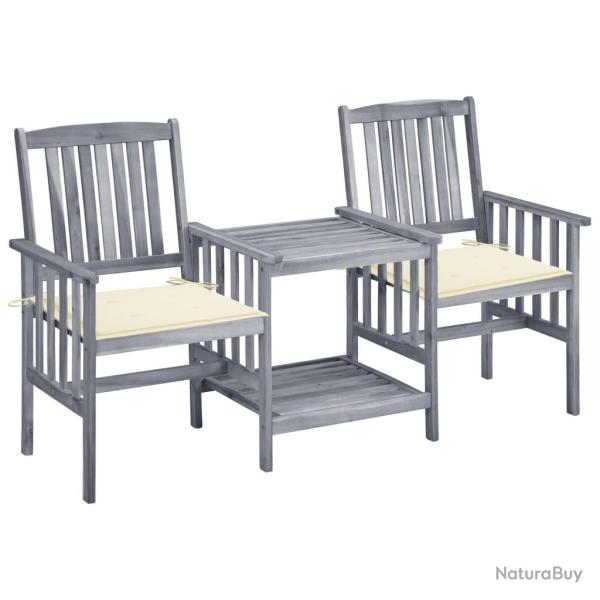 Chaises de jardin avec table � th� et coussins Acacia solide
