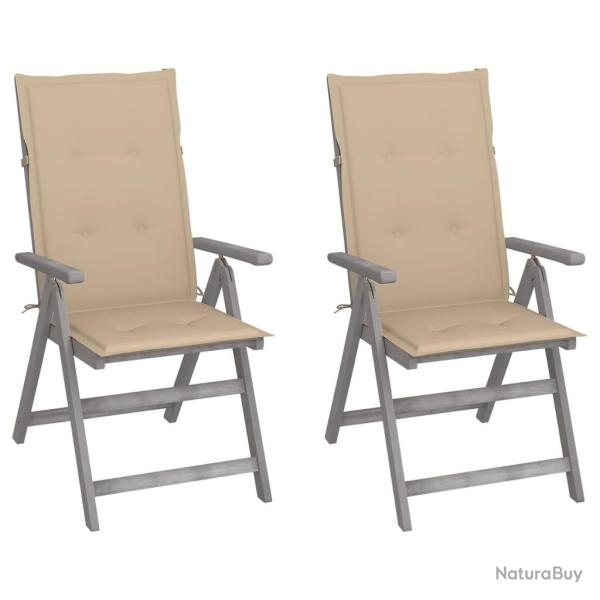 Chaises inclinables de jardin lot de 2 et coussins Bois acacia
