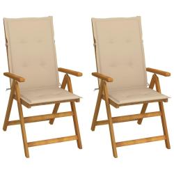 Chaises inclinables de jardin lot de 2 et coussins Bois acacia