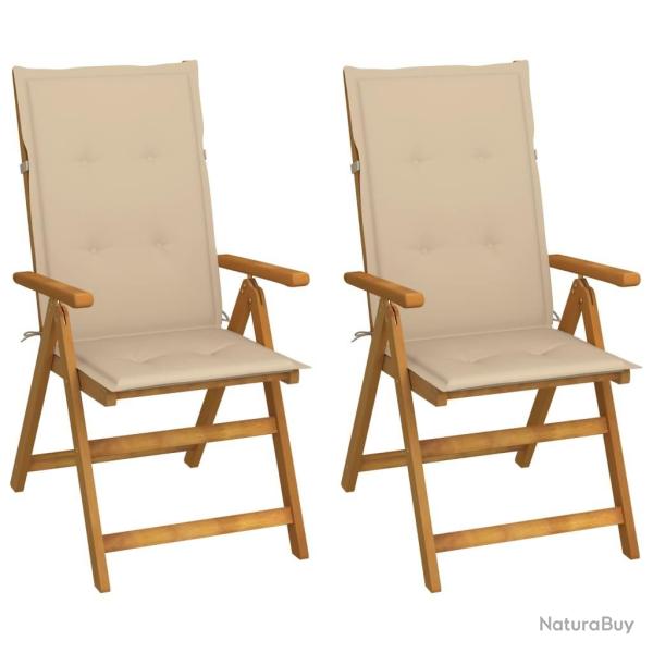 Chaises inclinables de jardin lot de 2 et coussins Bois acacia