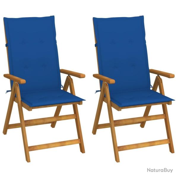 Chaises inclinables de jardin lot de 2 et coussins Bois acacia
