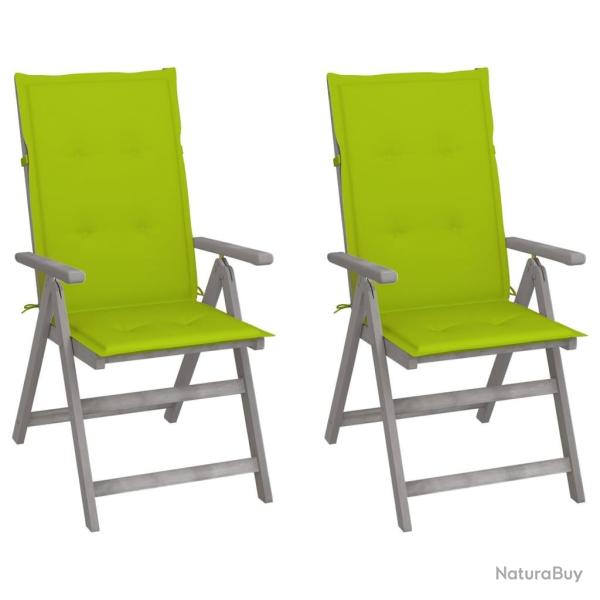 Chaises inclinables de jardin lot de 2 et coussins Bois acacia