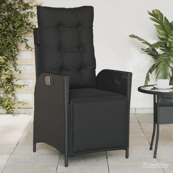 Chaise inclinable de jardin et repose-pied noir r�sine tress�e
