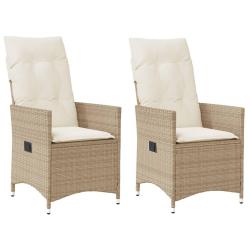 Chaises inclinables de jardin lot de 2 et coussins beige rotin