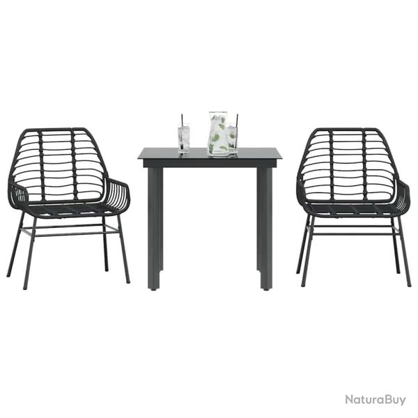 Ensemble � manger de jardin 3 pcs noir r�sine tress�e verre