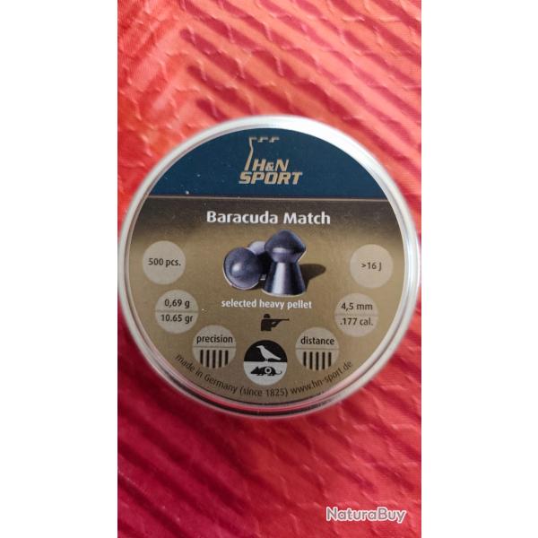 6 boites de 500 plombs 4,5 H&N Barracuda match 4,52 boites neuves scell�es + 1 boite gratuite