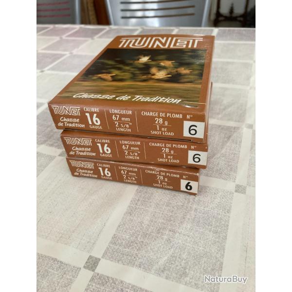 Vends lot de 3 bo�tes de cartouches Tunet Chasse de tradition calibre 16/67 plomb n�6