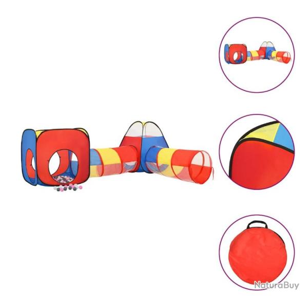 Tente de jeu multicolore avec 250 balles - Enfant, jardin, polyester, 3-en-1 avec tunnel