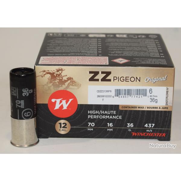 lot de 100 cartouches Winchester ZZ Pigeon , cal 12/70  bourre jupe , 36 grammes, Numero 6