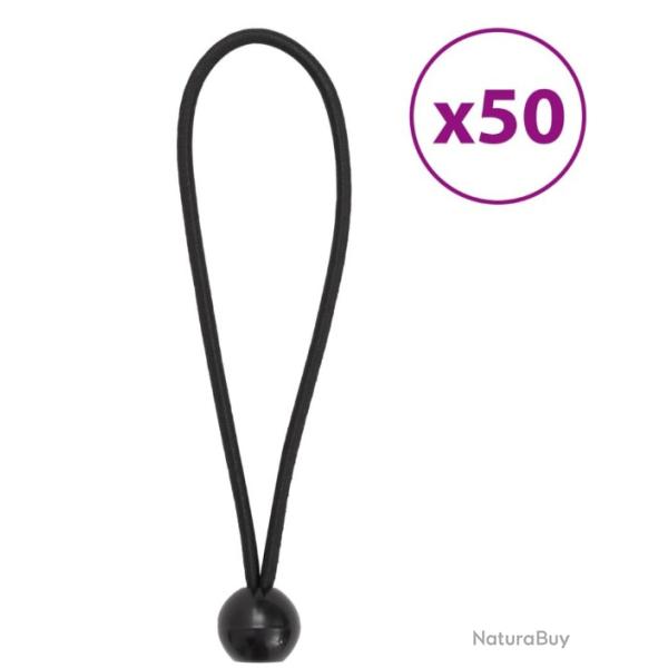 Lot de 50 cordons �lastiques noirs avec boules - 21 cm, pratique pour rangement et fixation