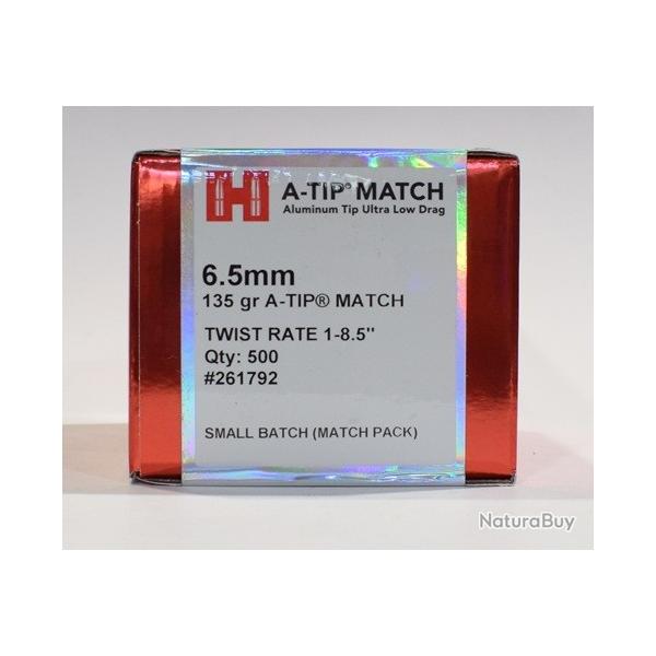 BOITE DE 500 OGIVES HORNADY 6.5MM .264 135GR A-TIP MATCH 261792